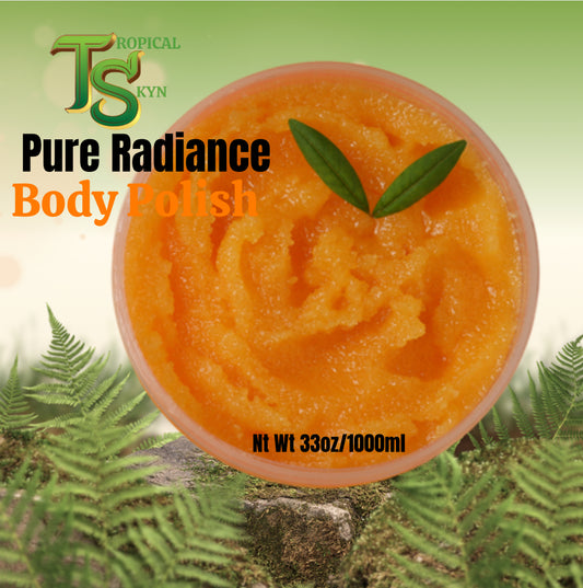 Revitalize your skin with Pure Radiance Body Polish, a luxurious exfoliating body scrub that combines Dead Sea Salts with a hydrating blend of mixed oils. This all-natural formula gently buffs away dead skin cells, leaving your skin incredibly soft and hydrated while reducing the appearance of dark spots. Suitable for all skin types and safe for use on the entire body, including sensitive areas, it features a refreshing blend of Papaya Fruit Extract, Ginger Root Extract, and a citrus mix.